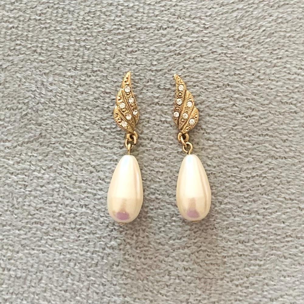 Vintage Faux Pearl and Rhinestone Drop Earrings